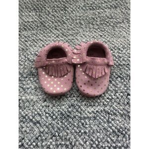 BirdRock Baby Girl size 4 Pink and Gold Suede Moccasins Shoes